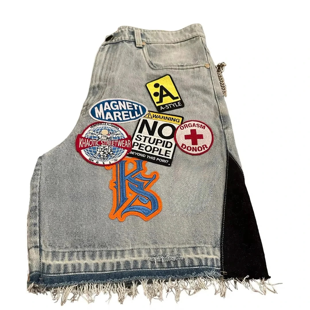 Streetwear Patchwork Denim Short