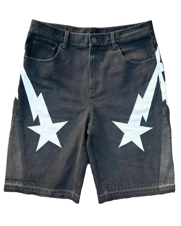 American Fashion Trend Street Style Wide-Leg Jeans for Men Y2K Embroidered Baggy Jeans Goth Punk High Street Casual Shorts