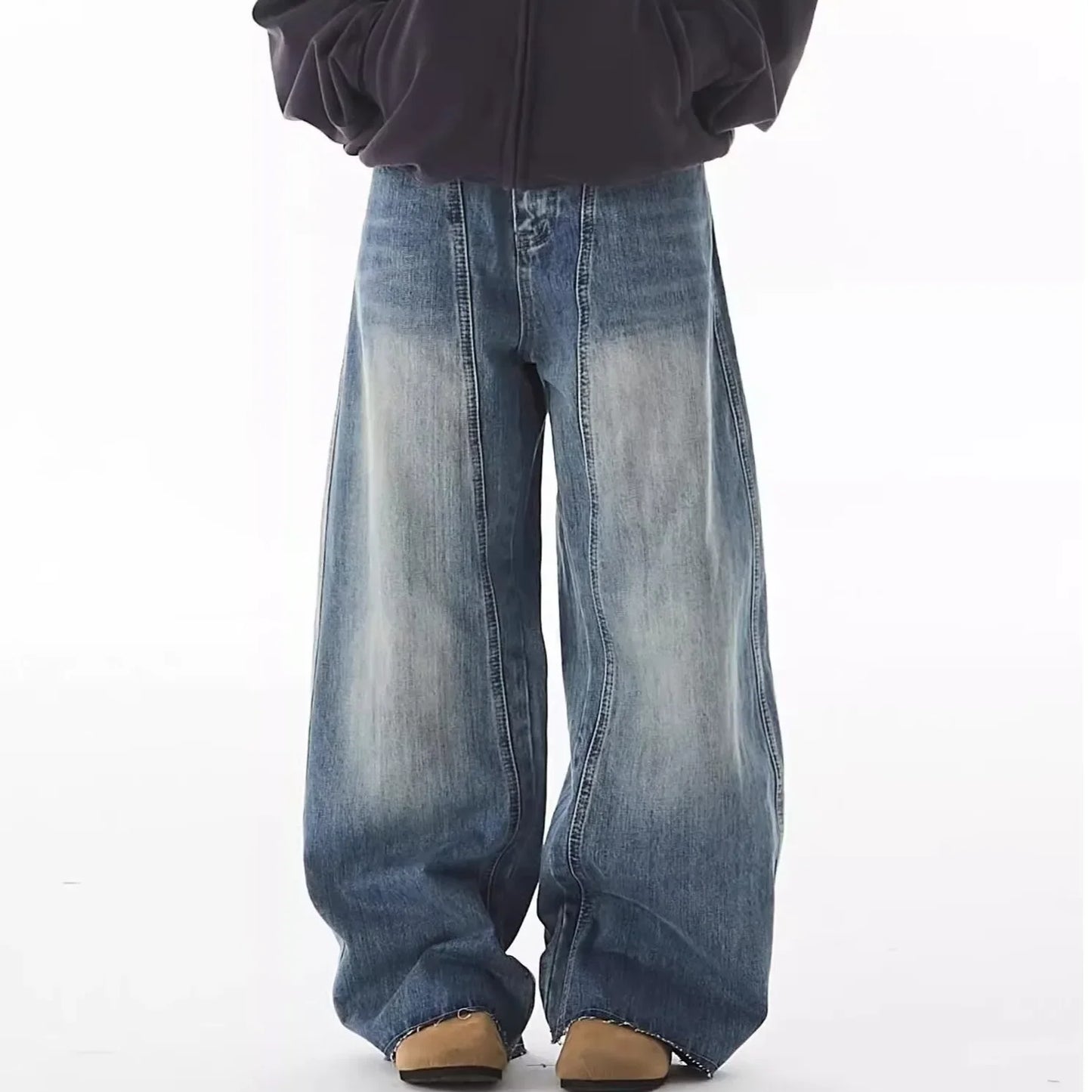 Washed Navy Baggy Jeans