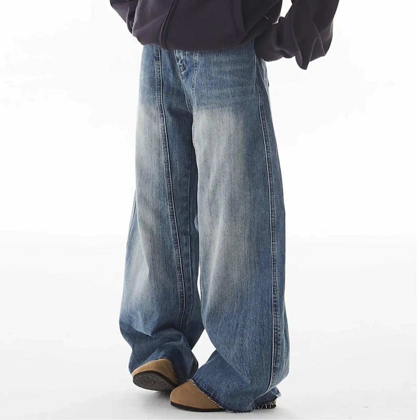 Washed Navy Baggy Jeans
