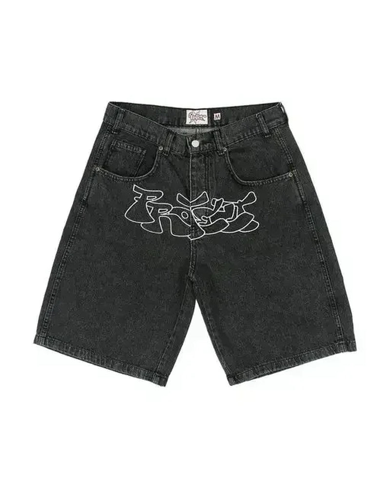 Loose Black Denim Jorts
