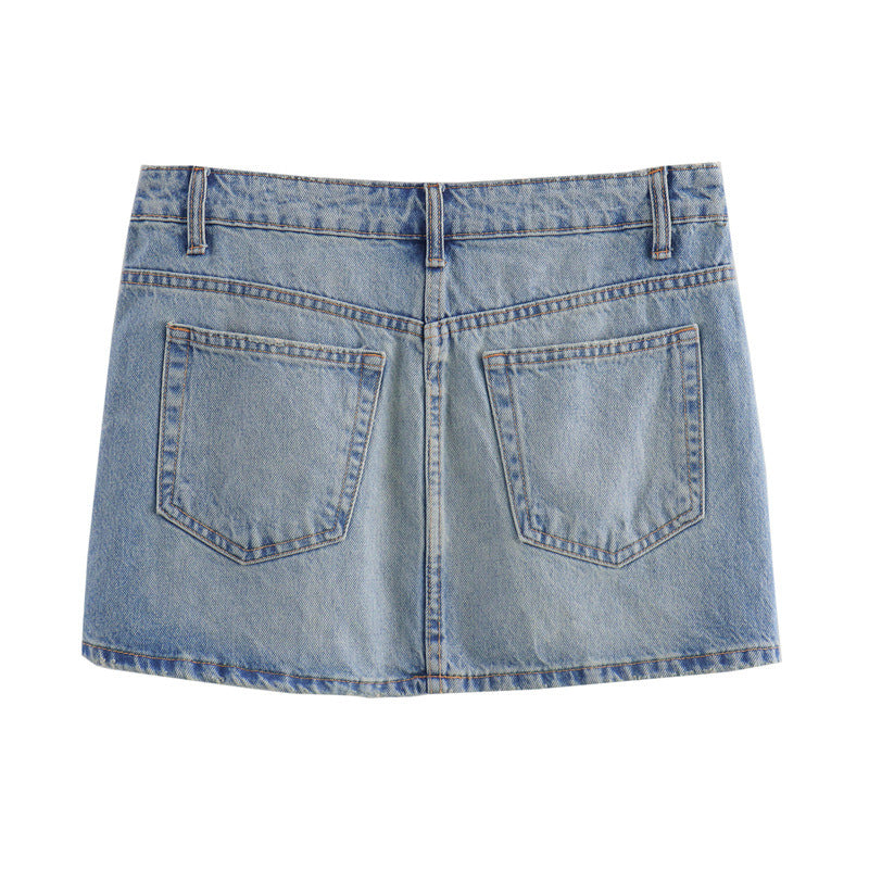 Cross Button Denim Skirt