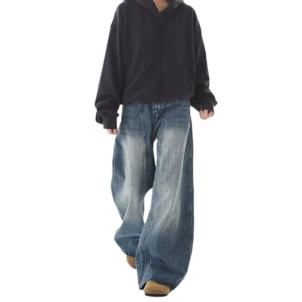 Washed Navy Baggy Jeans