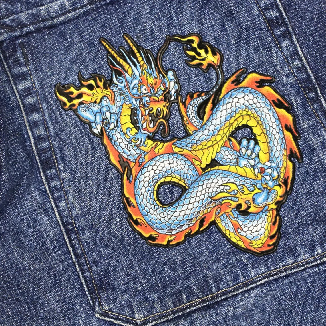 Dragon Embroidery Denim Shorts