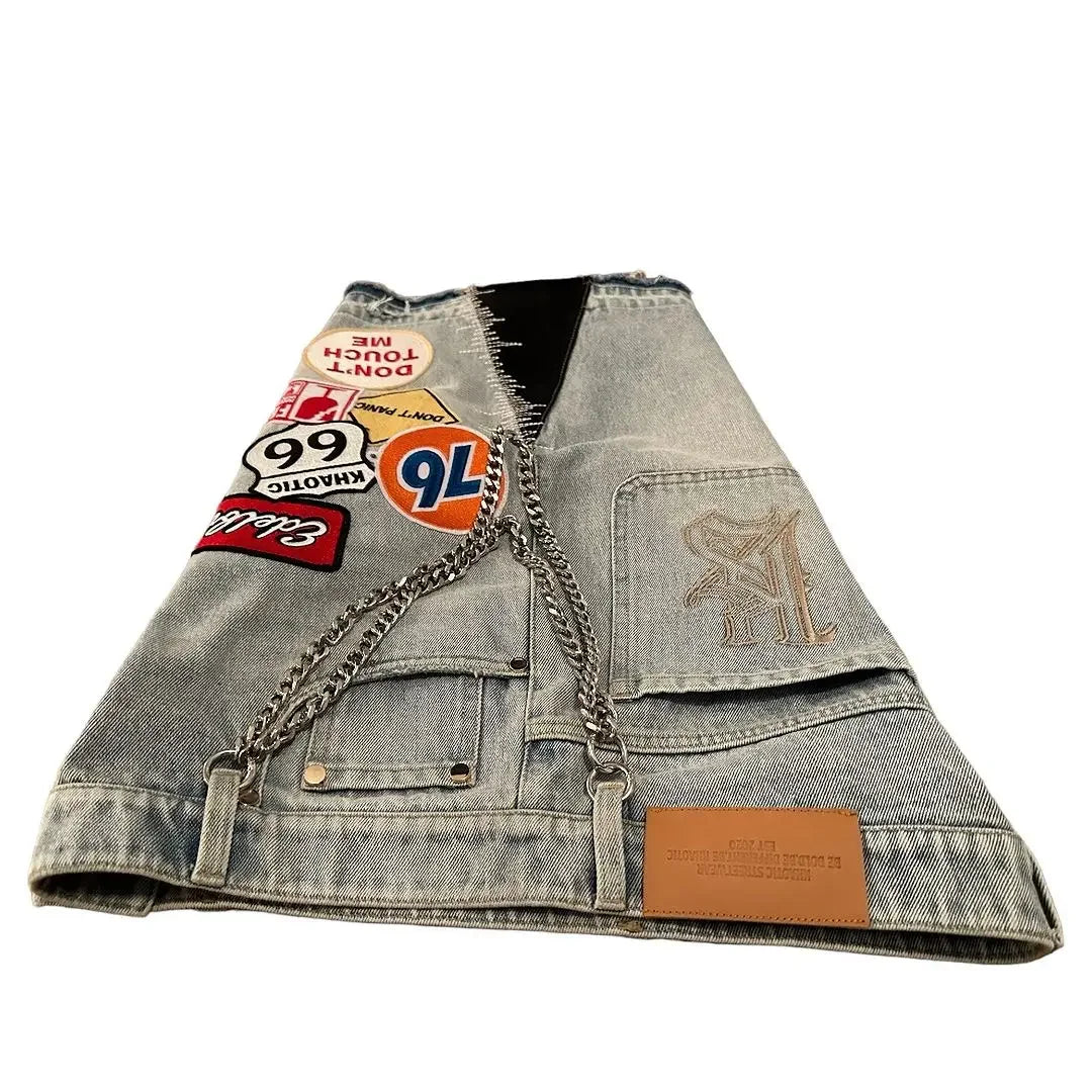 Streetwear Patchwork Denim Short
