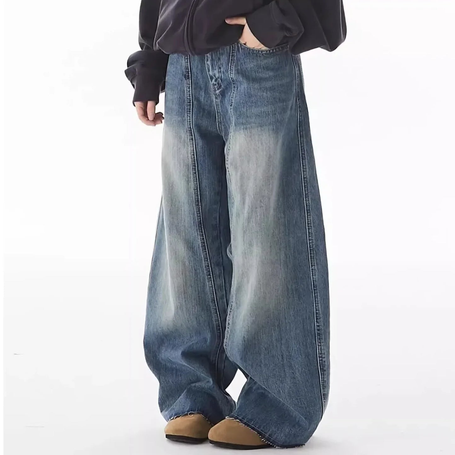 Washed Navy Baggy Jeans
