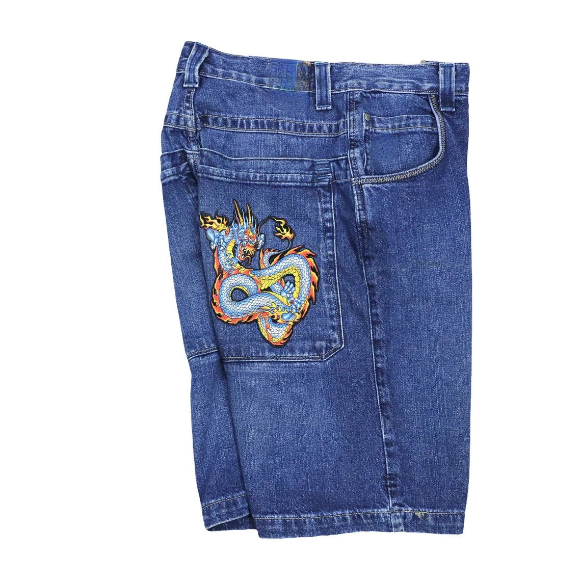 Dragon Embroidery Denim Shorts