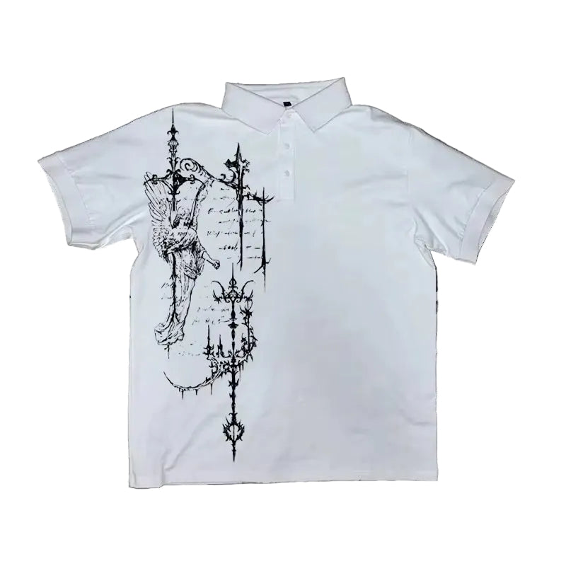 Peace Flag America Retro Polo Shirt Y2K Streetwaer Letter Embroidery Lapel Shirt Casual Short Sleeve Jersey Hip Hop Men Clothing