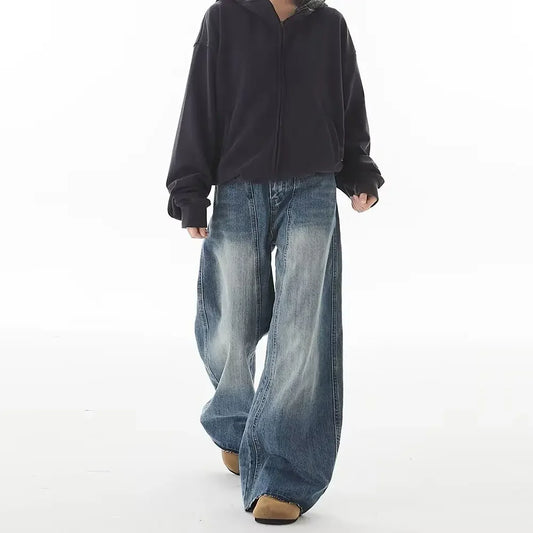 Washed Navy Baggy Jeans