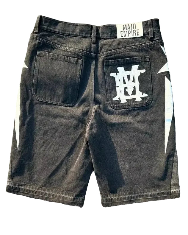 American Fashion Trend Street Style Wide-Leg Jeans for Men Y2K Embroidered Baggy Jeans Goth Punk High Street Casual Shorts