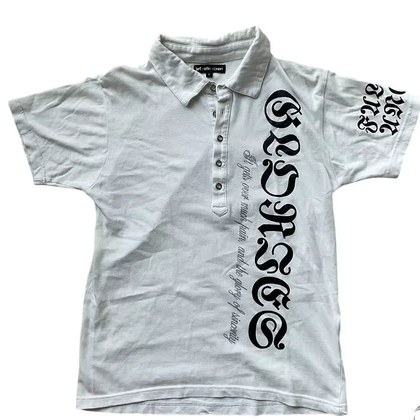 V-Neck Casual Retro White Polo T-Shirts for Summer Men and Women Daily Dressing up Simple Short-Sleeves Oversizeds T-Shirts