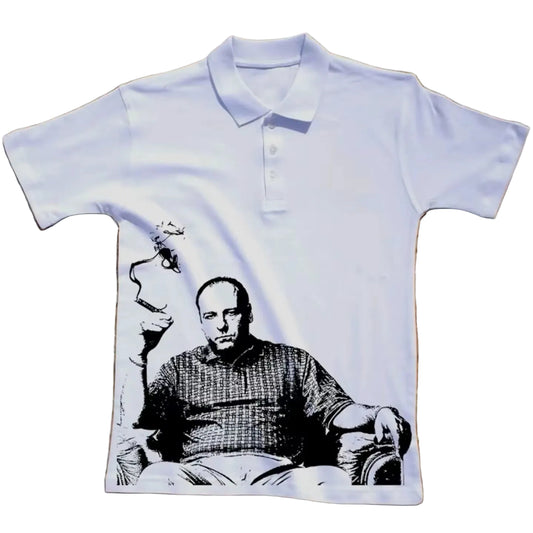 Tony Soprano Y2K Polo Shirt Print Rock Goth Fashionable Hip Hop Oversized T-Shirt Button-Down Collar Shirt Punk Casual Tee
