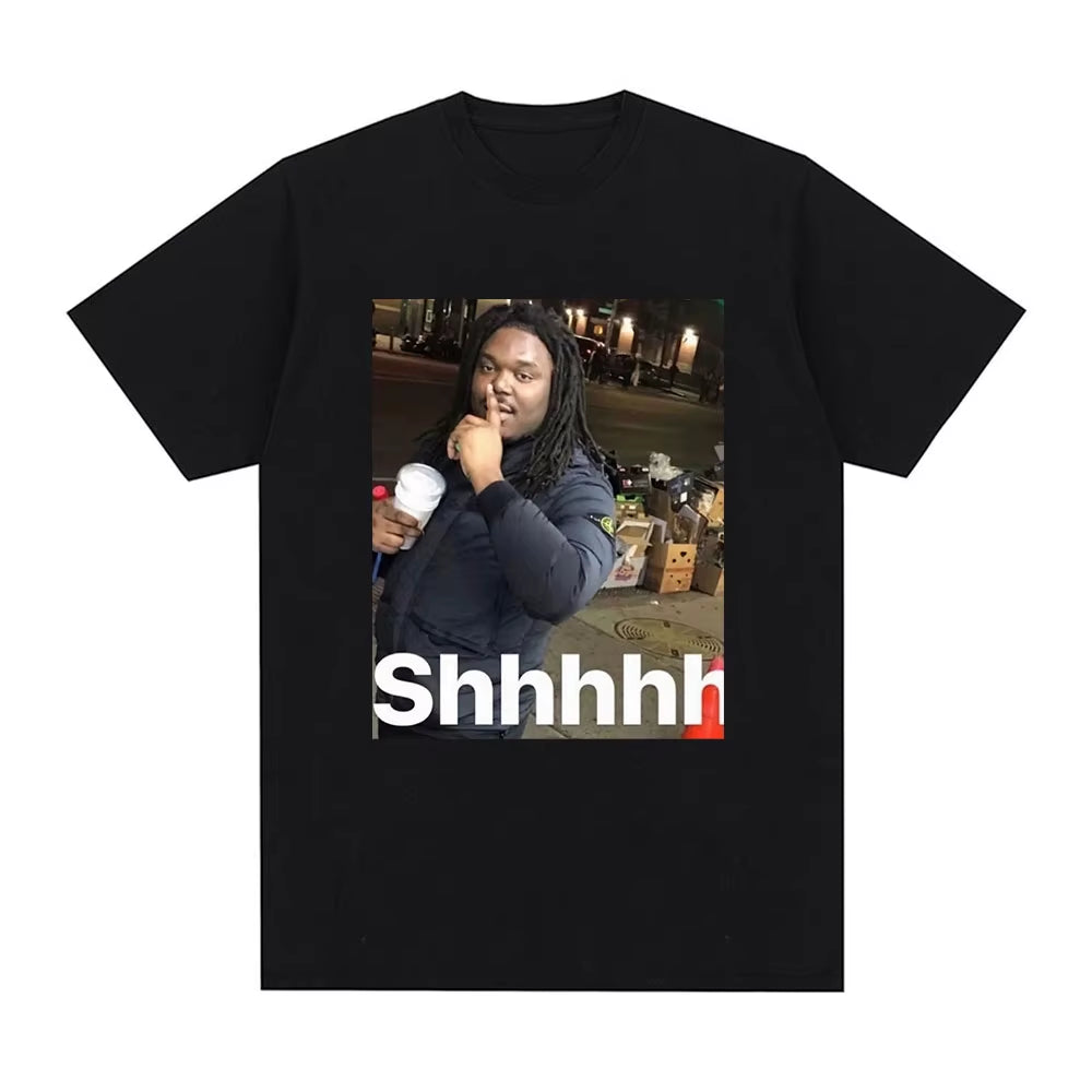 2025 New Men'S Pure Cotton T-Shirt Shhh, Comfortable, Breathable, High-Quality, Beach Travel Party, Instagram 2K
