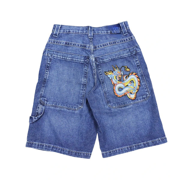 Dragon Embroidery Denim Shorts 