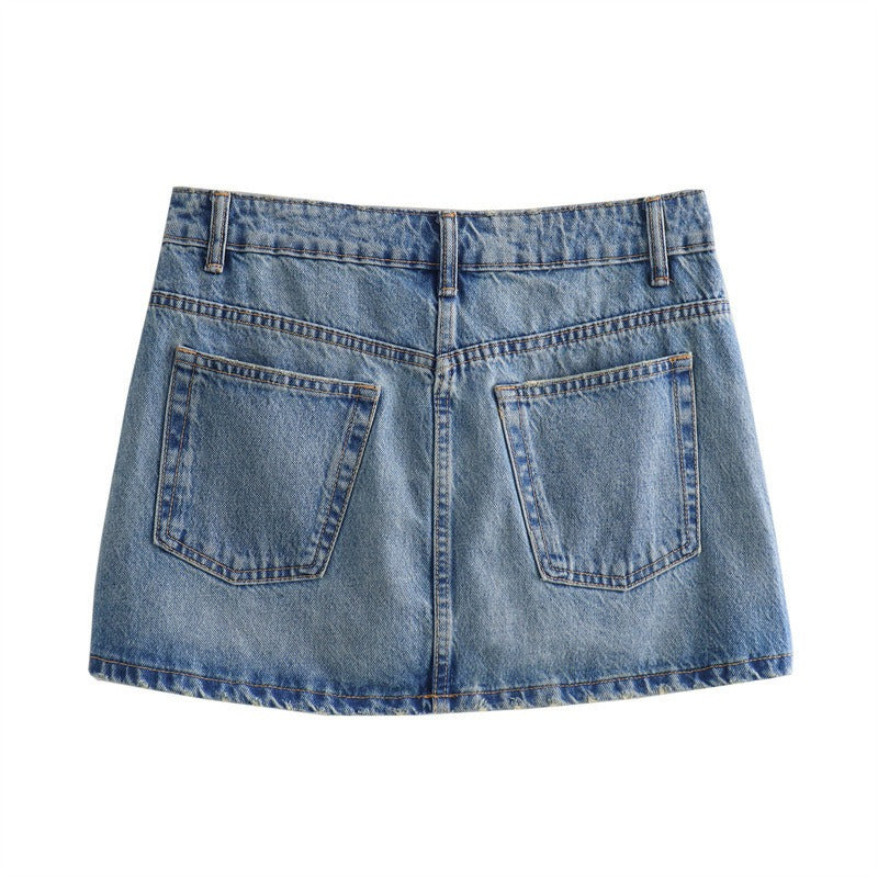 Cross Button Denim Skirt