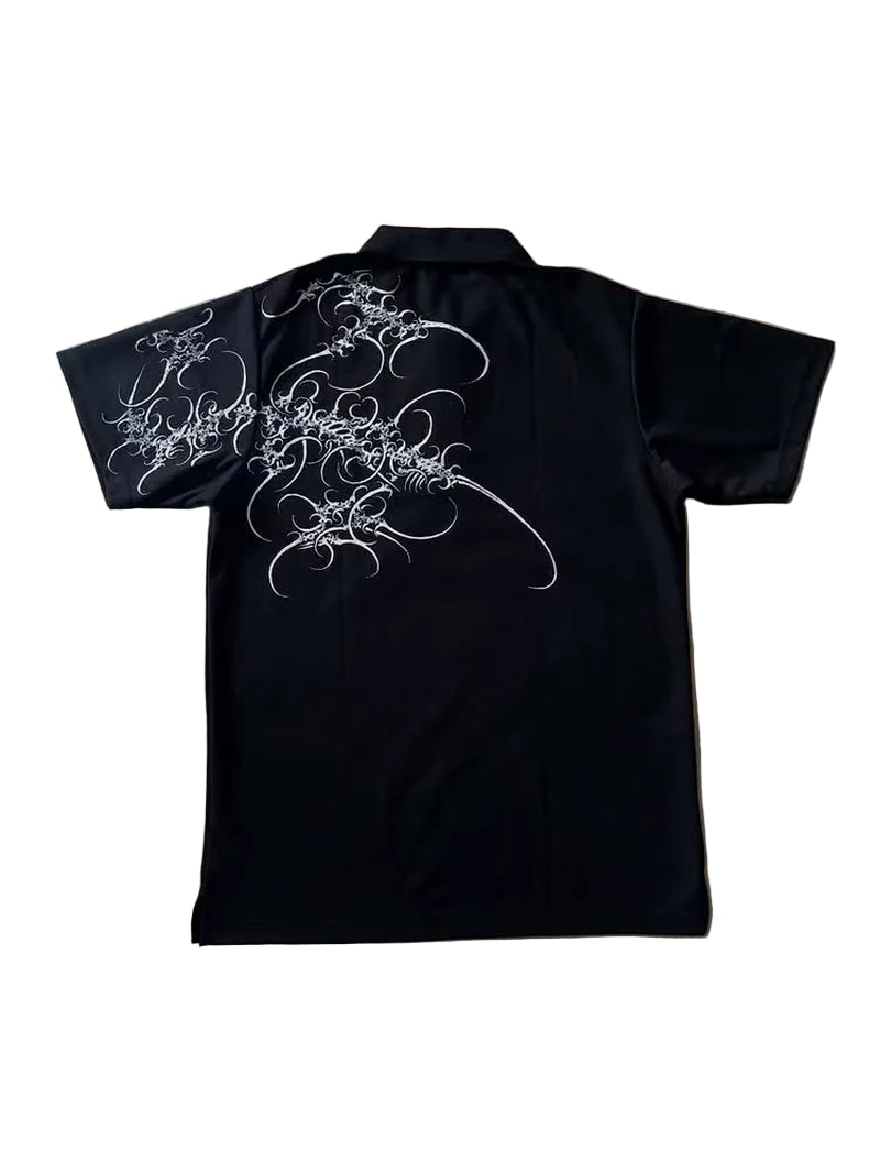 Subculture Punk Gothic Loose Polo Shirt Streetwear High Street Fashion Y2K Dark Style Retro Casual Suitable Both Men and Women