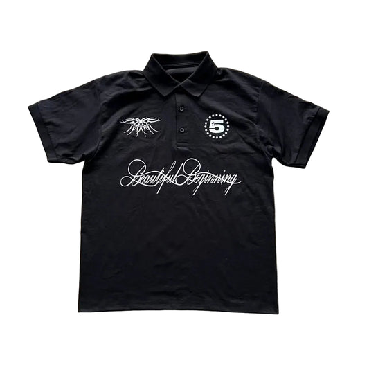 Minimalist and Fashionable Hip Hop Y2K Polo Shirt Print Rock Goth Oversized T-Shirt Button-Down Collar Shirt Punk Casual Tee