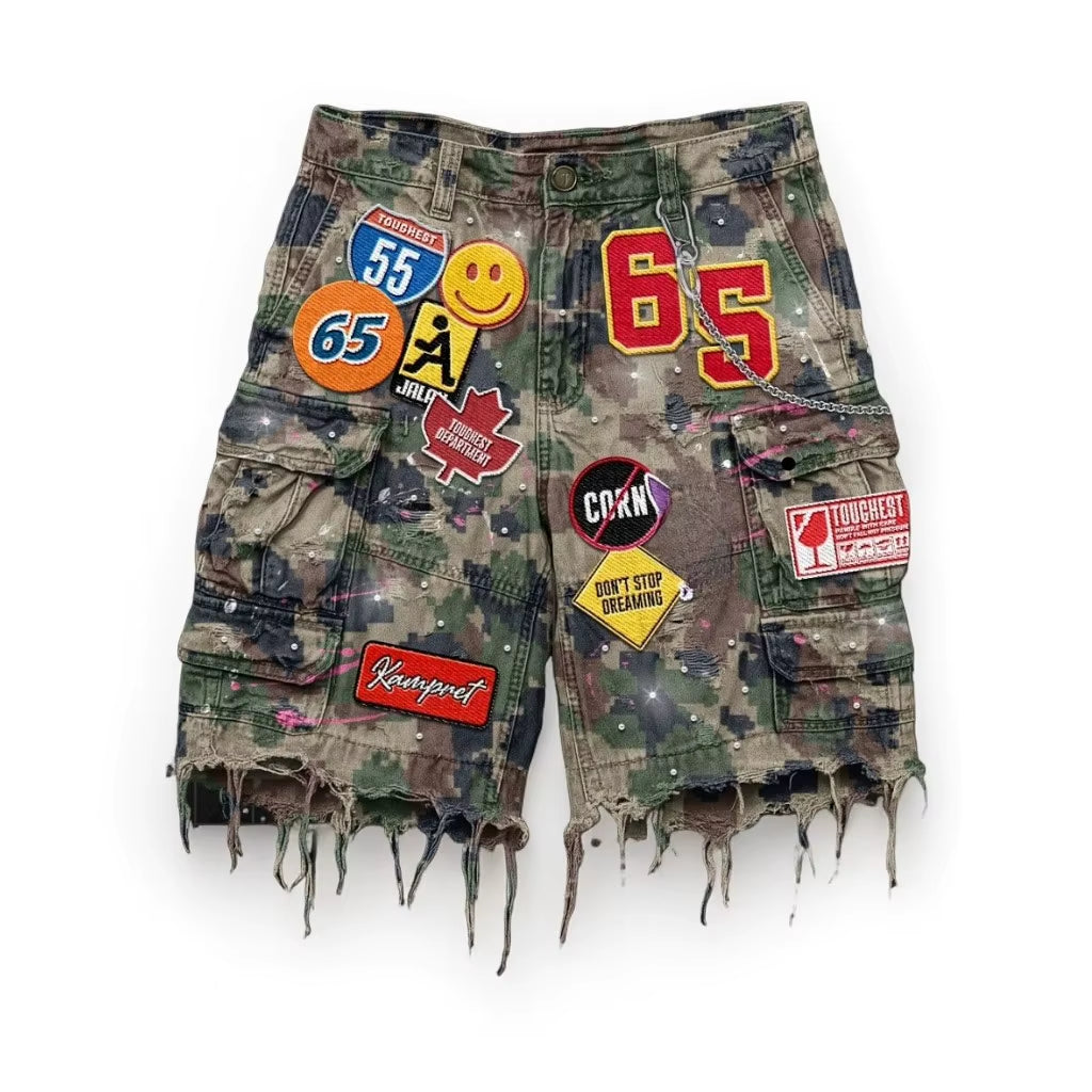 Vintage Diamonds Graphic Baggy Denim Shorts New Goth Y2K Fashion Harajuku Casual High Waist Wide Leg Shorts Streetwear