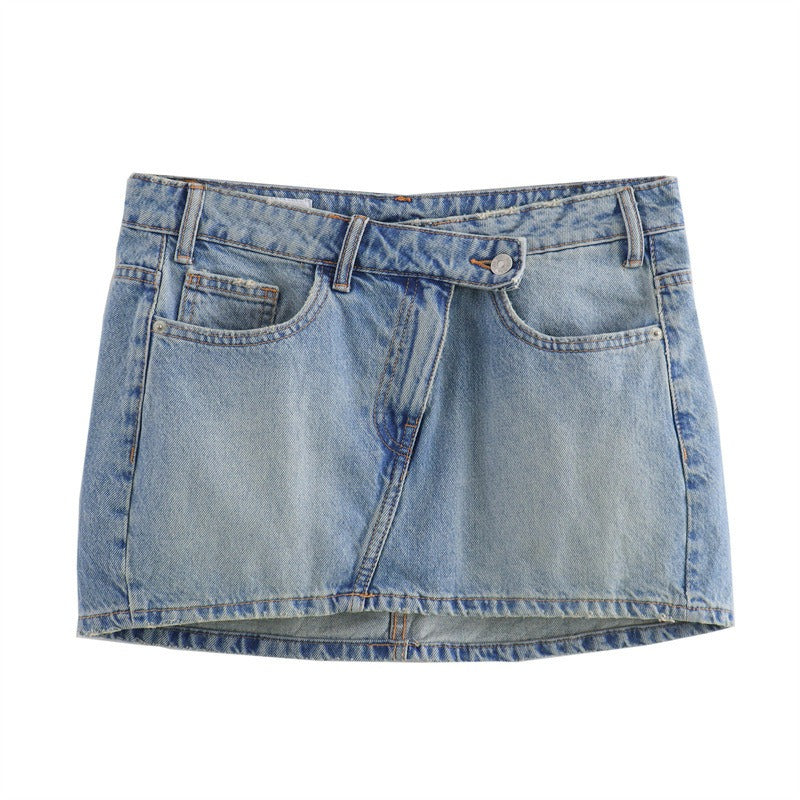 Cross Button Denim Skirt