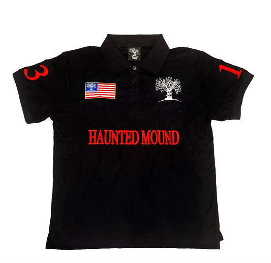 Haunted Mound Polo Shirt America Retro Street Hip Hop Short Sleeve Shirt Y2K Men Casual Embroidery Cotton Top Baseball Clothing
