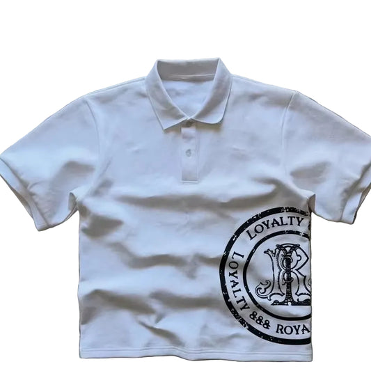 Y2K Polo Shirt Print Rock Goth Oversized T-Shirt Hip Hop Button-Down Collar Shirt Punk Casual Tee Minimalist and Fashionable