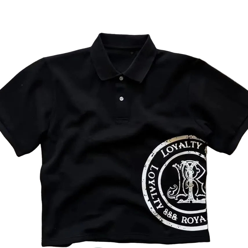 Y2K Polo Shirt Print Rock Goth Oversized T-Shirt Hip Hop Button-Down Collar Shirt Punk Casual Tee Minimalist and Fashionable