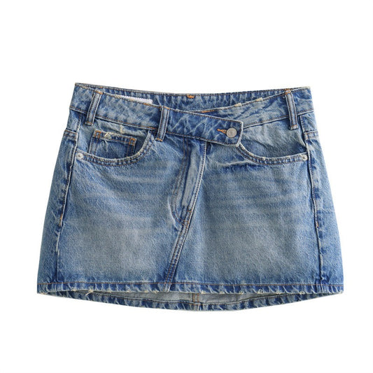 Cross Button Denim Skirt