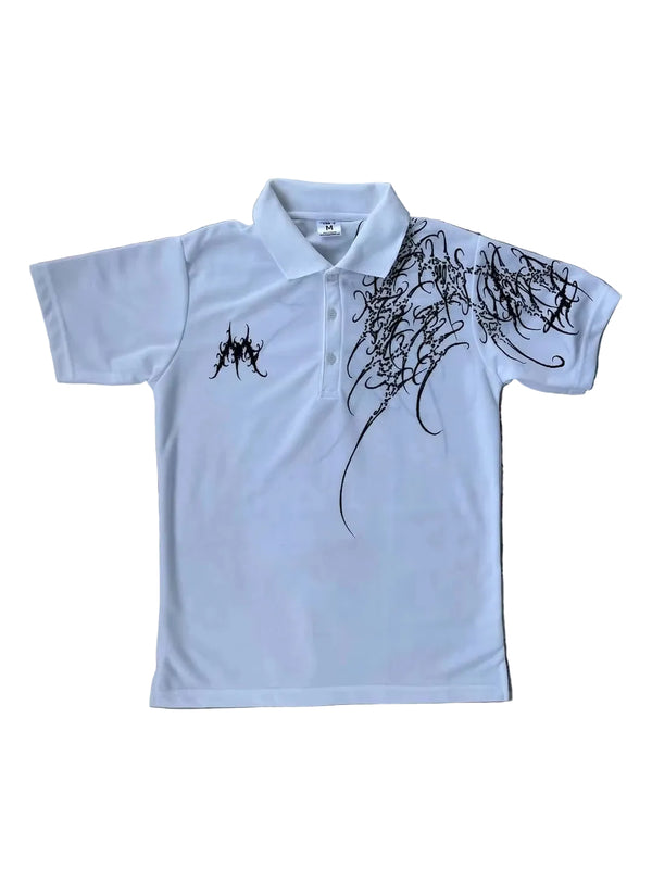 Y2K Polo Shirt Print Rock Goth Oversized T-Shirt Hip Hop Button-Down Collar Shirt Punk Casual Tee Minimalist and Fashionable