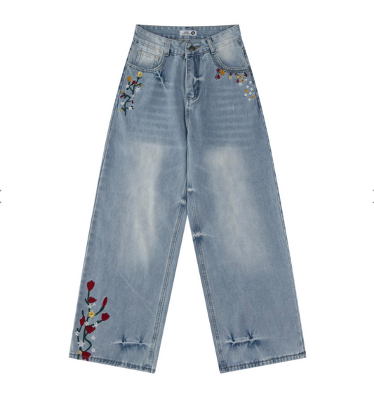 Vintage Floral Denim Jeans