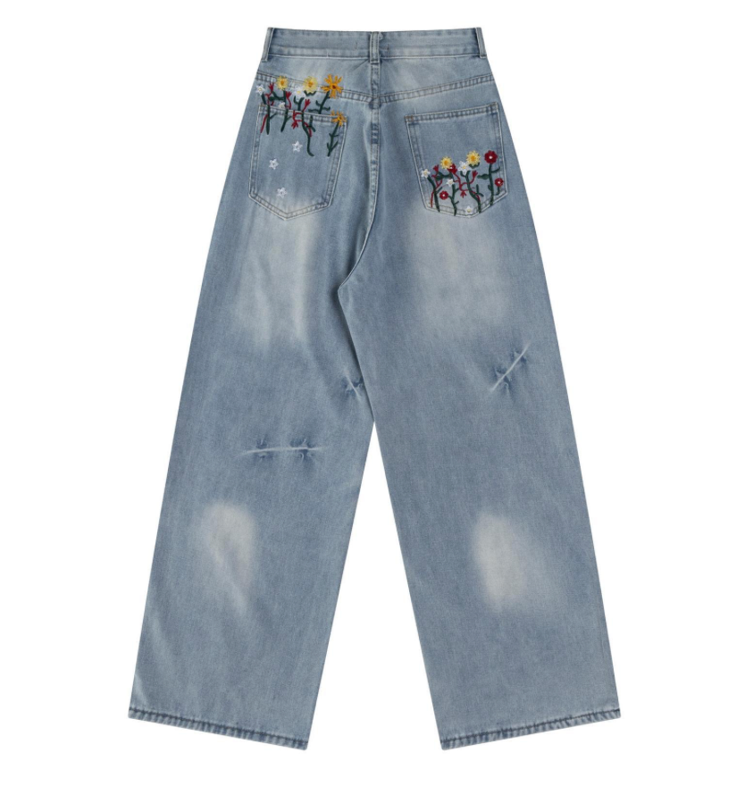 Vintage Floral Denim Jeans