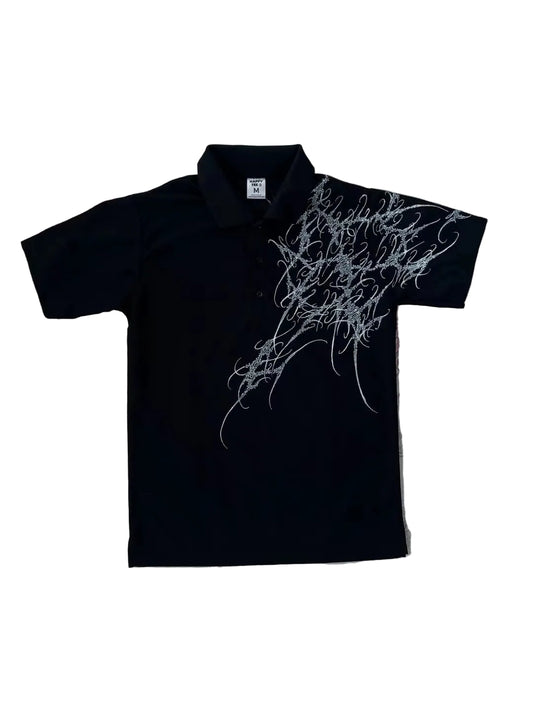 Y2K Polo Shirt Print Rock Goth Oversized T-Shirt Hip Hop Button-Down Collar Shirt Punk Casual Tee Minimalist and Fashionable
