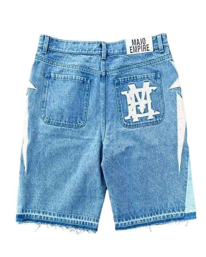 American Fashion Trend Street Style Wide-Leg Jeans for Men Y2K Embroidered Baggy Jeans Goth Punk High Street Casual Shorts