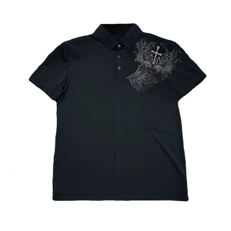 European and American Style 2025 New Easter Men'S Retro POLO Shirt with Cross Print T-Shirt Top Harajuku Y2K High Street Punk