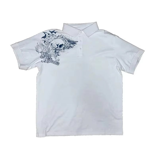 FRI(ENDS) BLOOD Y2K High Street Punk European and American Spring Summer New Men Retro POLO Shirt Cross Print Top Harajuku