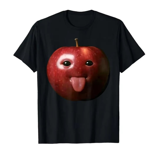 Funny Silly AI Apple Gen Z Meme Brainrot Humor Tongue Out T-Shirt for Men Women T Shirts Short Sleeve Tops