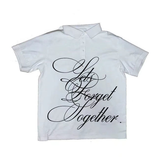 Fashion Trend Y2K Short Sleeve Printed Pattern Top Retro Summer Street Solid Color Polo T-Shirt