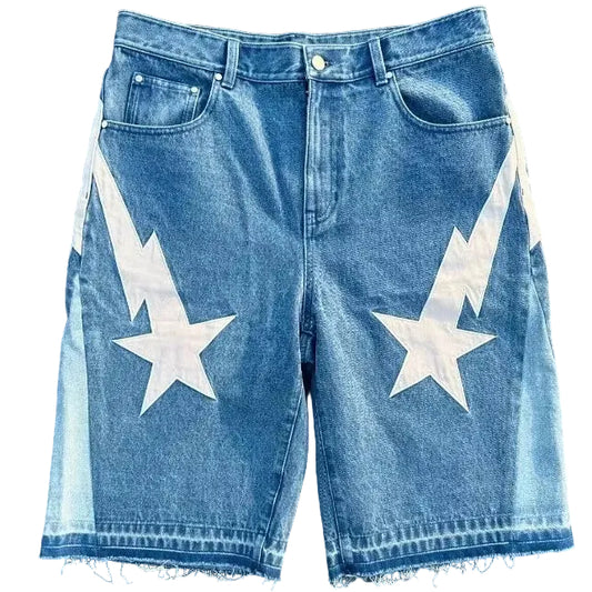 American Fashion Trend Street Style Wide-Leg Jeans for Men Y2K Embroidered Baggy Jeans Goth Punk High Street Casual Shorts