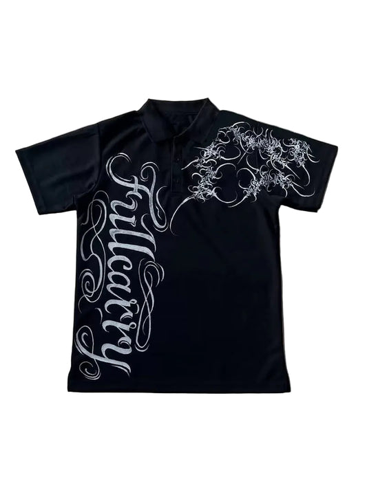Subculture Punk Gothic Loose Polo Shirt Streetwear High Street Fashion Y2K Dark Style Retro Casual Suitable Both Men and Women