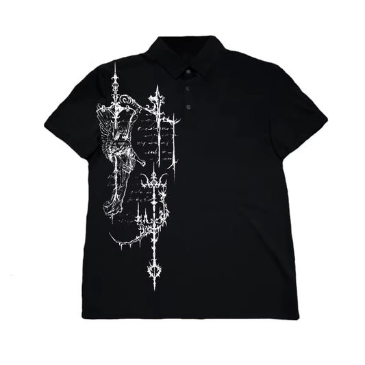 Peace Flag America Retro Polo Shirt Y2K Streetwaer Letter Embroidery Lapel Shirt Casual Short Sleeve Jersey Hip Hop Men Clothing